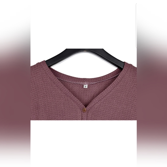 🌞Waffle Knit Tunic Blouse Tie Knot Henley Tops Lo - Picture 3 of 4